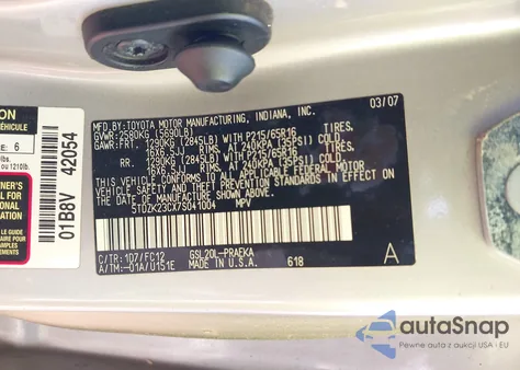 2007 Toyota Sienna Le from USA, damaged, VIN 5TDZK23CX7S041004